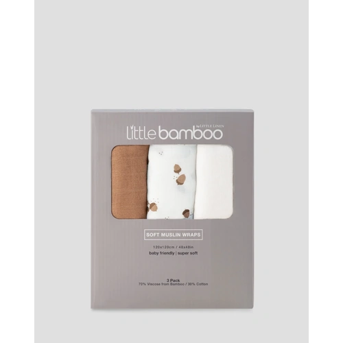 Little Bamboo Muslin Wraps 3pk - Iced Coffee