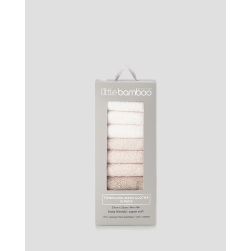 Little Bamboo Towelling Wash Cloths 10pk - Iced Coffee