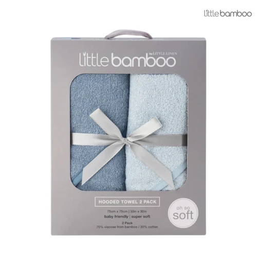 Little Bamboo Hooded Towel 2pk - Retro Blue