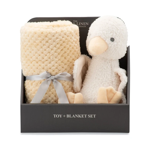 The Little Linen Company Plush Toy & Blanket - Fuzzy Duck