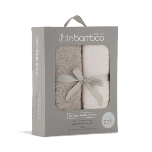 Little Bamboo Hooded Towel 2pk - Stone Grey