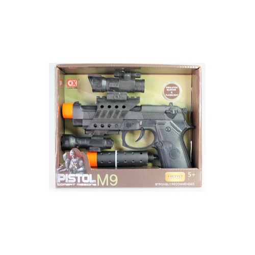 Combat Missions M9 Pistol with Silencer & Flashlight Pretend Play Gun 747L