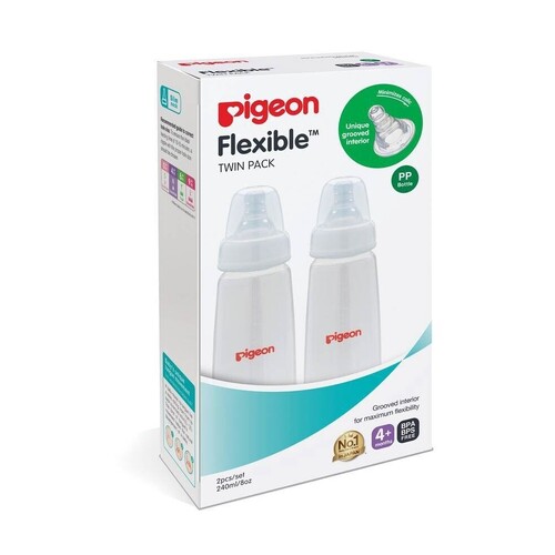 Pigeon Flexible Peristaltic Nipple Slim Neck PP Baby Bottle 240mL twin pack suit 4+ months PBA772TP