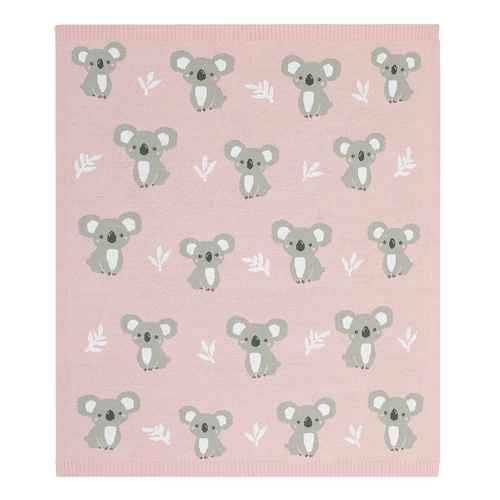 Living Textiles 100% Cotton Knit Australiana Baby Blanket Koala/Blush 75x85cm