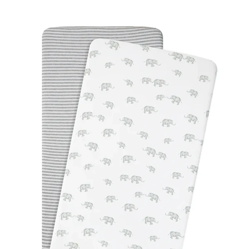 Living Textiles 2pk Bassinet Fitted Sheets - Grey Elephant **
