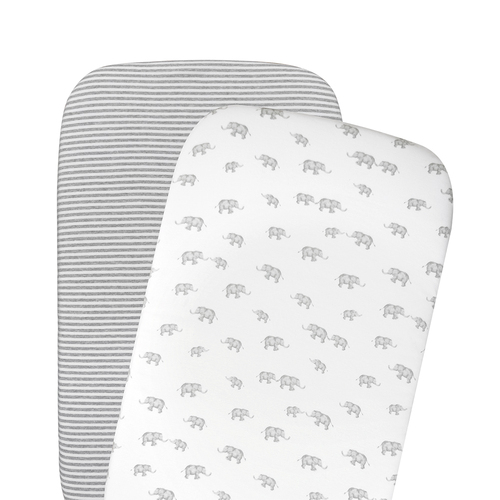 Living Textiles 2pk Bedside Bassinet/Cradle/Co-Sleeper Fitted Sheets - Grey Elephant