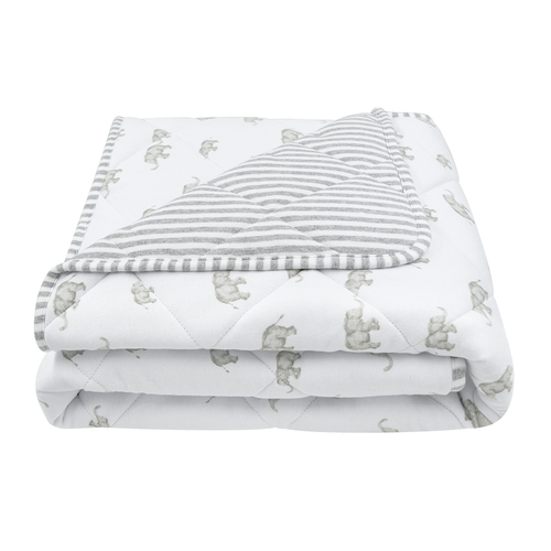Living Textiles Quilted Cot Comforter - Grey Elephant/Stripes