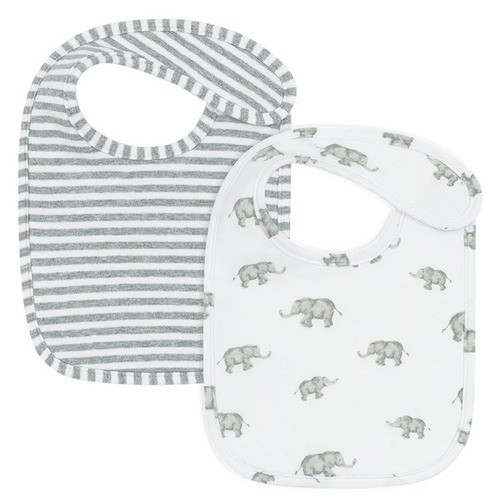 Living Textiles 2pk Bib Set Grey Elephant/Stripes