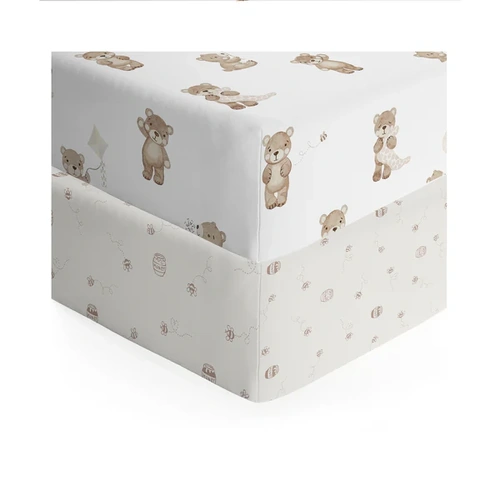 Living Textiles Cotton Jersey Cot Fitted Sheet 2 Pack - Cuddly Bear 9112408