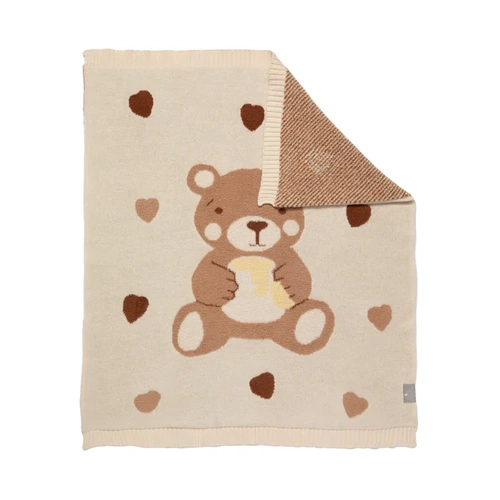 Living Textiles 100% Cotton Knit Jacquard Baby Blanket Cuddly Bear 75x85cm 4322408