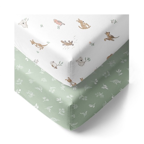Living Textiles Cotton Jersey Cot Fitted Sheet 2 Pack - Australiana 9112583