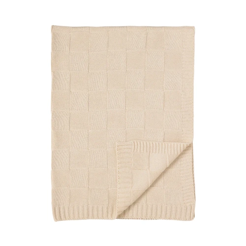 Living Textiles Pram Knitted Blanket - Sand/Checkered 4322637