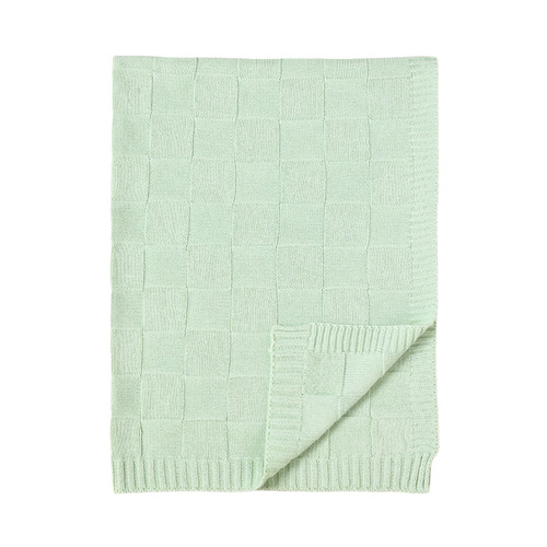 Living Textiles Pram Knitted Blanket - Checkered Seafoam 4322633