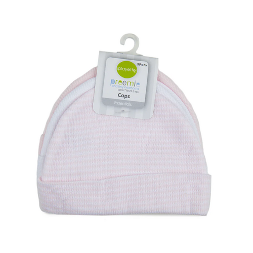 Playette Preemie Caps/Beanies 3 Pack Colour: Pink and White