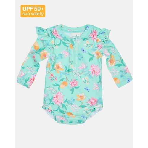 Toshi Swim Onesie Long Sleeve Ripple [Colour: Waratah Mint] [Size: 0-3 Months (000)]