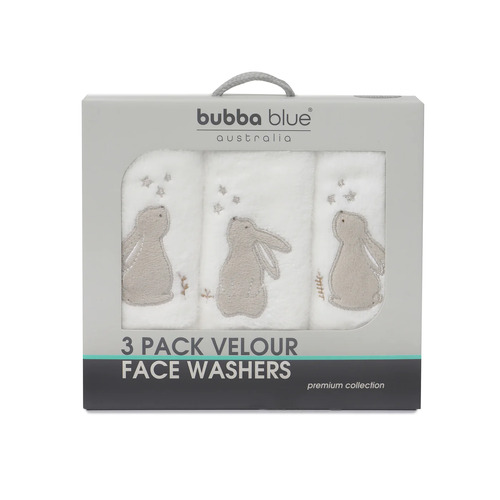 Bubba Blue Nordic 3pk Face Washers Bunny Dream 10698 **