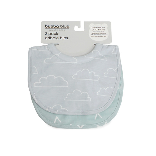 Bubba Blue Nordic 2pk Dribble Bibs Sky Clouds & Mint Mountain 11367