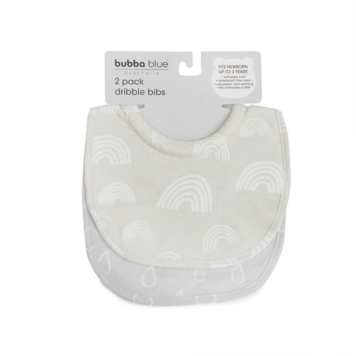 Bubba Blue Nordic 2pk Dribble Bibs Grey Raindop & Sand Rainbow 11381
