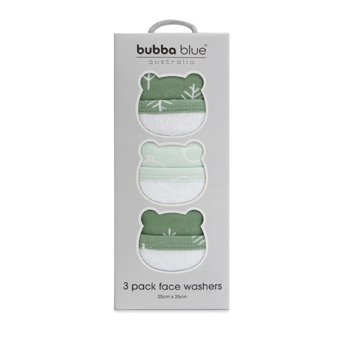 Bubba Blue Nordic 3pk Wash Cloth Dusty Avocado/Forest 12357