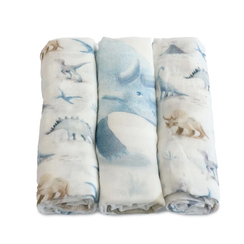 Bubba Blue Organic Cotton 3pk Muslin Wraps Jurassic 17017