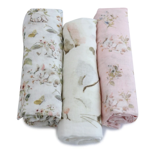 Bubba Blue Sleeping Bunny 3pk Muslin Swaddle Wraps 118069