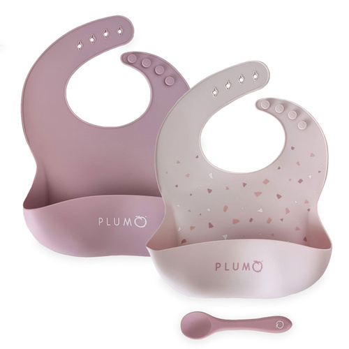 Plum 2 Pack Silicone Bib & Spoon Set Dusty Berry/Blush Pink