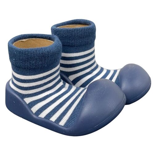 Little Eaton Rubber Soled Socks Navy Stripe [Size: 6-12 Months]