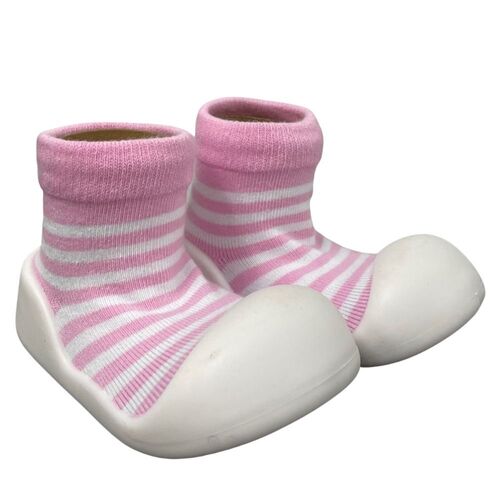 Little Eaton Rubber Soled Sock Pink Stripe [Size: 6-12 Months]