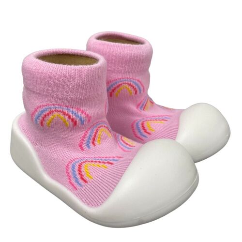 Little Eaton Rubber Soled Socks Pink Rainbows [Size: 6-12 Months]