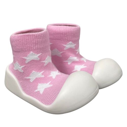 Little Eaton Rubber Soled Sock Pink with Stars 6-12 Months