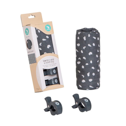 All4Ella Bamboo Wrap & 2 Pram Peg Set Assorted Designs [Colour: Charcoal]