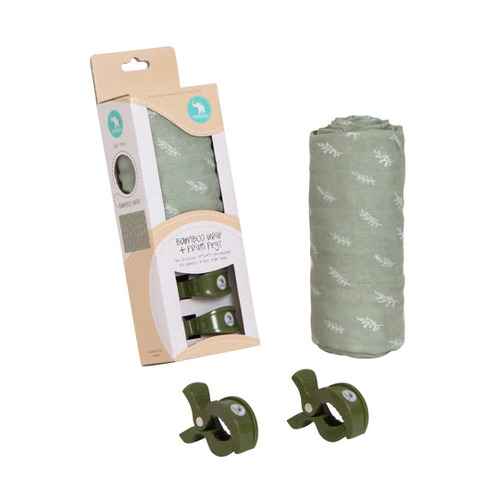 All4Ella Bamboo Wrap & 2 Pram Peg Set Assorted Designs [Colour: Sage]
