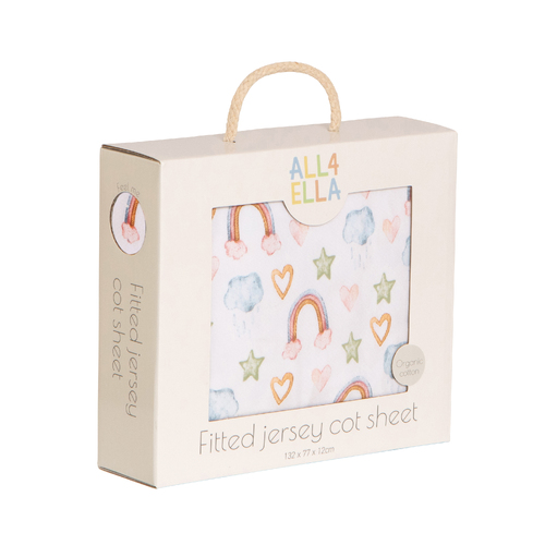 All4Ella Organic Cotton Fitted Jersey Cot Sheet - Rainbow Dreams