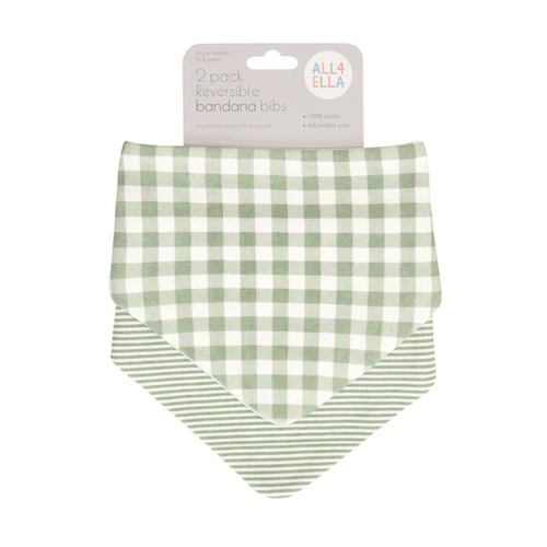 All4Ella Bandana Bibs 2pk Assorted Designs [Design: Gingham Sage]