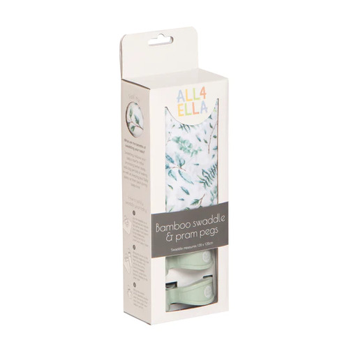 All4Ella Bamboo Swaddle & 2 Pram Pegs - Leaves