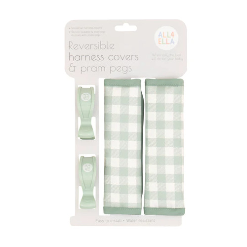 All4Ella Reversible Harness Covers & Pram Pegs - Gingham Sage
