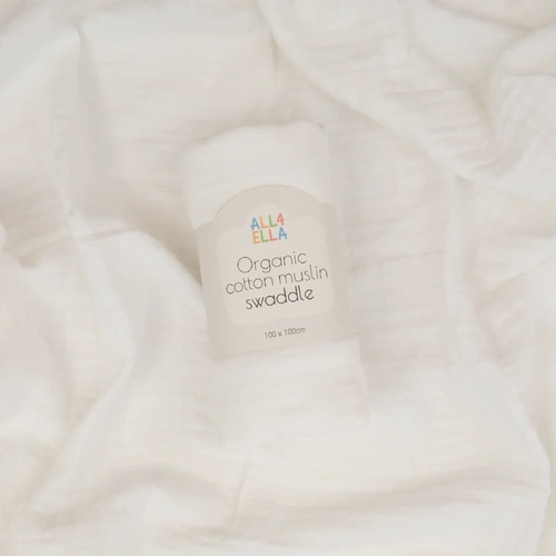 All4Ella Organic Cotton Muslin Swaddle - White