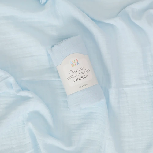 All4Ella Organic Cotton Muslin Swaddle - Baby Blue