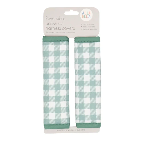 All4Ella Reversible Harness Covers - Gingham Sage HC6