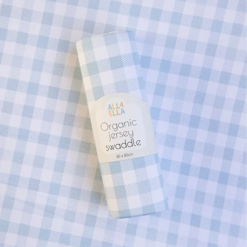 All4Ella Organic Cotton Jersey Swaddle - Gingham Blue