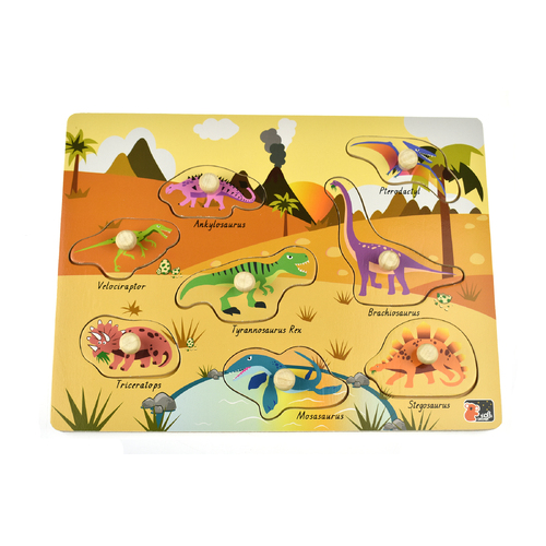 Wooden Peg Puzzle - 2-in-1 Dinosaur 8pcs PM211