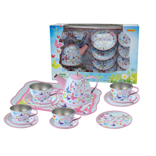 Kaper Kidz Pink Blossom Butterfly Tin Tea Set 15pcs CH41128