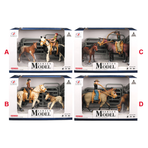 Model Series Farm Animals Horse w/Rider, Foal & Accessories Styles Vary; One Supplied AA500764