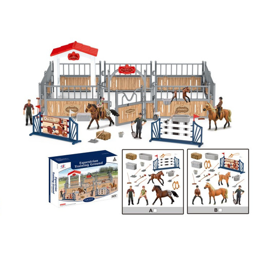 Model Series Farm Animals Horse Jumping Arena with Figures, Horse & Accessories Styles Vary; One Supplied