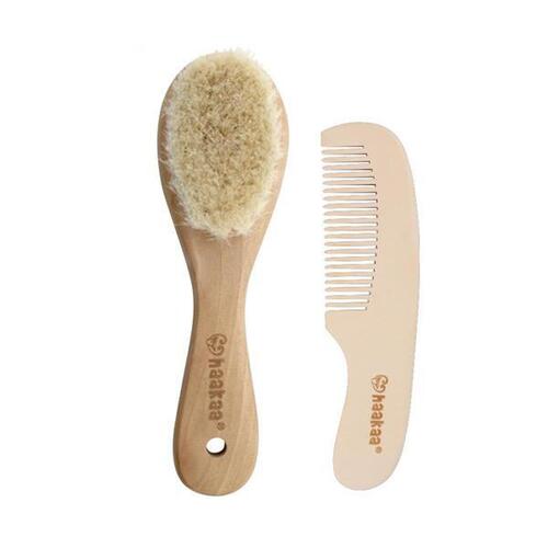 Haakaa Goat Wool Wooden Baby Hair Brush and Comb Set 012