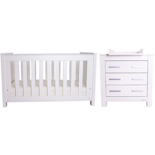 Love n Care Bordeaux Cot, Chest & Mattress Package B - White