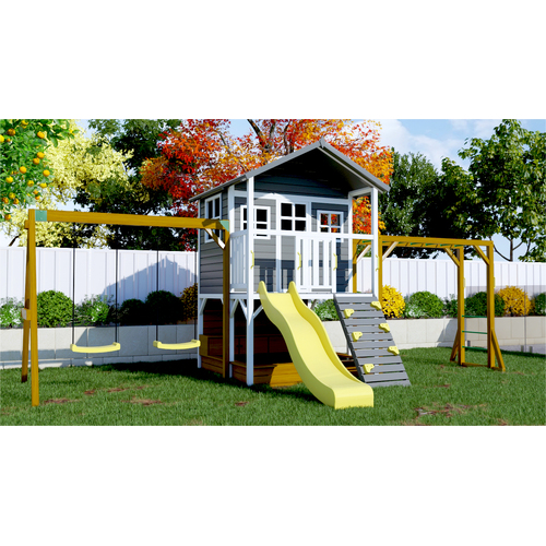 KidzShack CABOODLE Shack Cubby House + Mud Kitchen, Monkey Bar & Swing Set - NO SLIDE