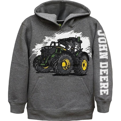 John Deere Sketch Tractor Fleece Child Pullover Hoodie Grey - Size 5