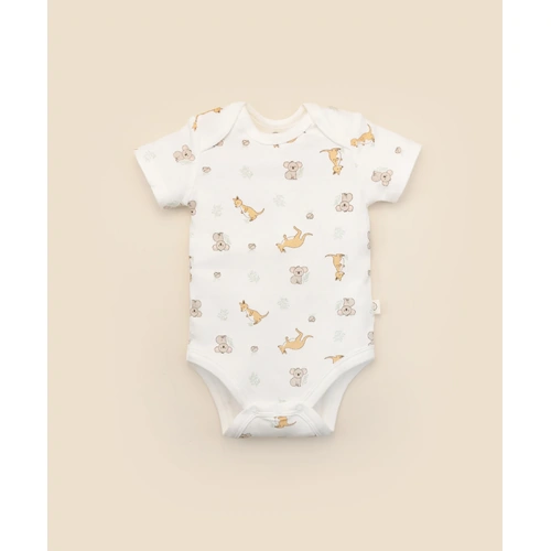Lummi in Colour Bamboo Short Sleeved Body Suit - Kangaroo & Koala [Size: 0000]